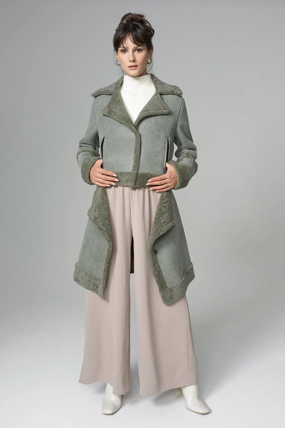 2in1 Mint Shearling Fur Overcoat