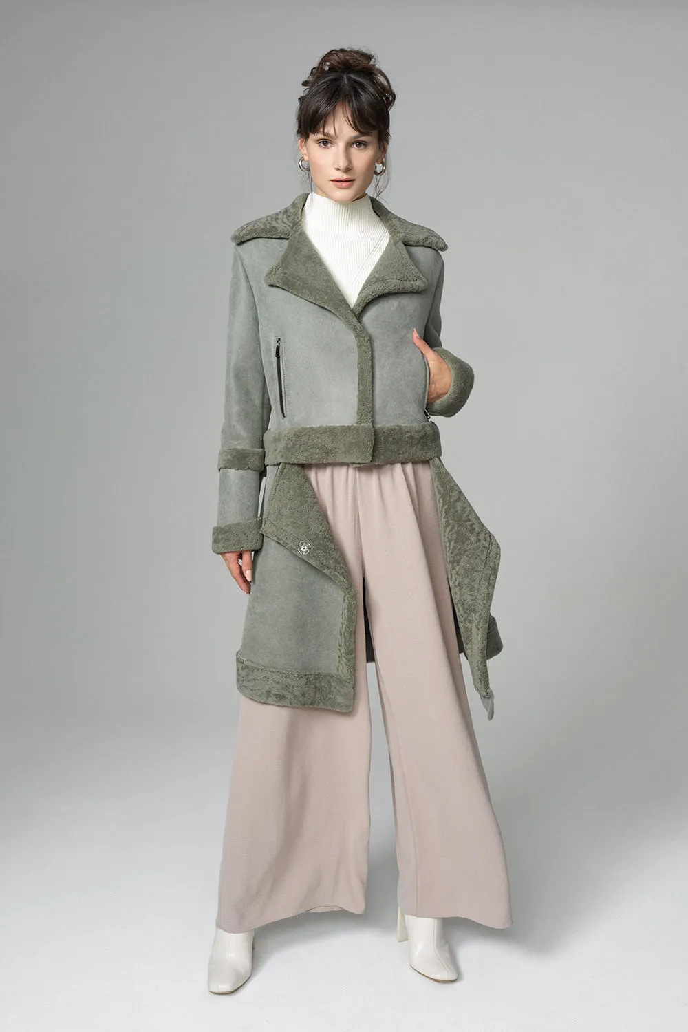 2in1 Mint Shearling Fur Overcoat