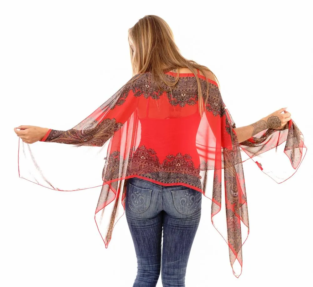 Addison Handkerchief Poncho Top Sheer Flowy Blouse