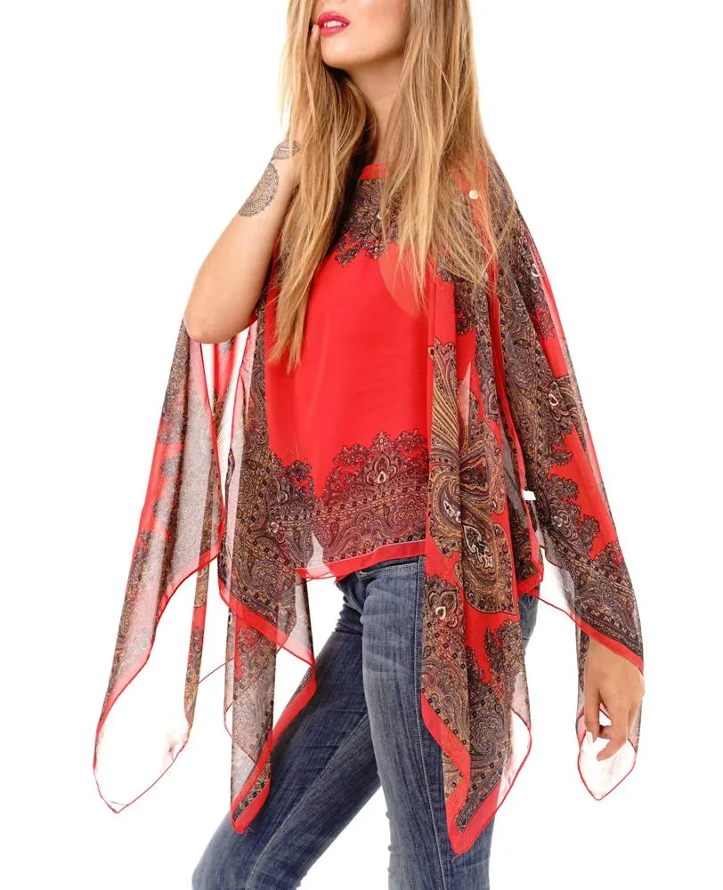 Addison Handkerchief Poncho Top Sheer Flowy Blouse