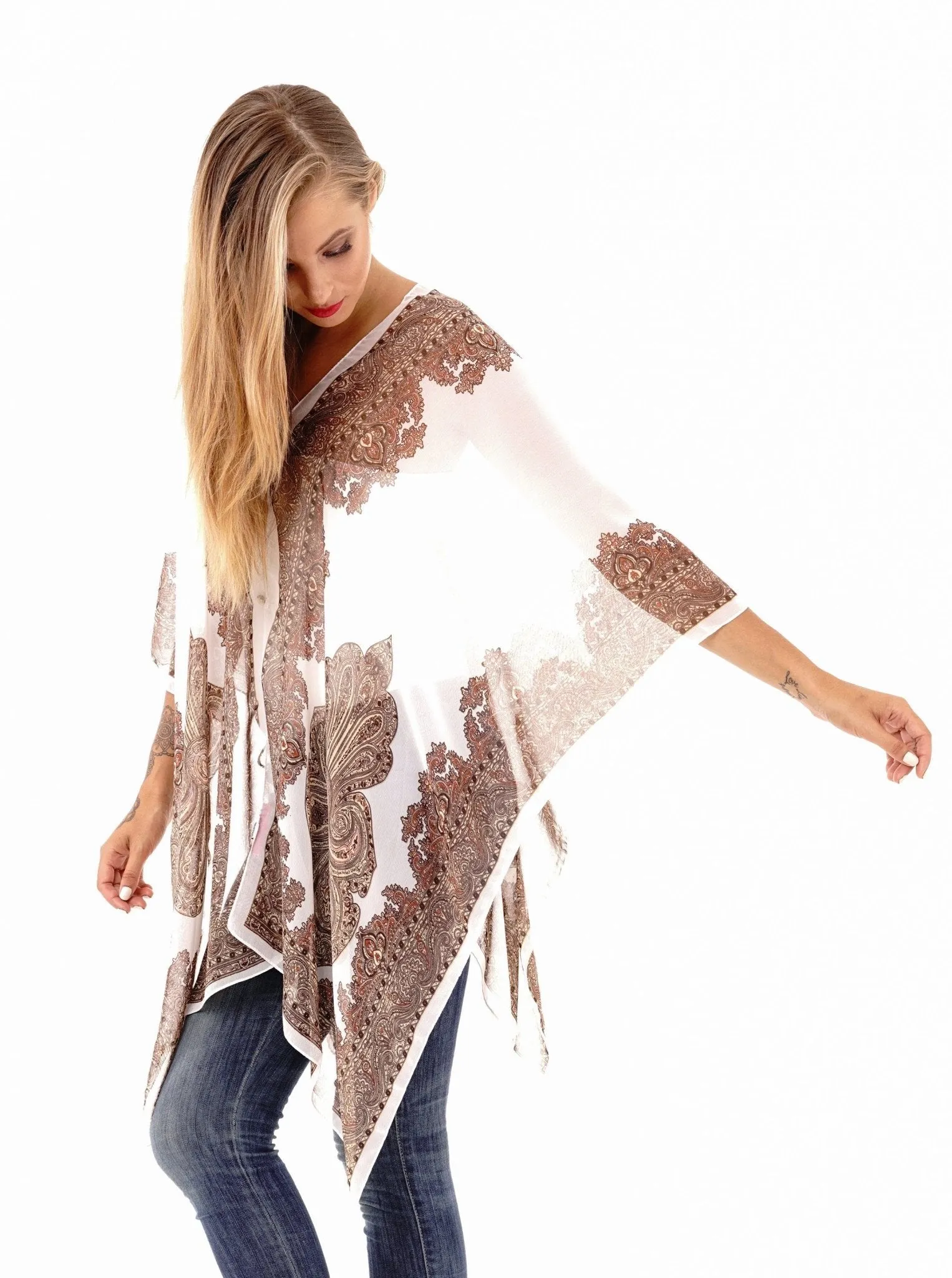 Addison Handkerchief Poncho Top Sheer Flowy Blouse