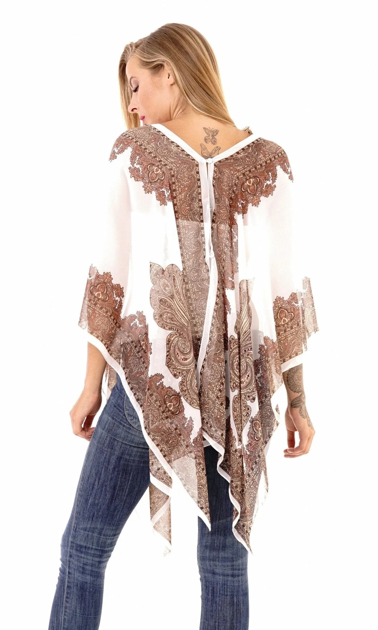 Addison Handkerchief Poncho Top Sheer Flowy Blouse