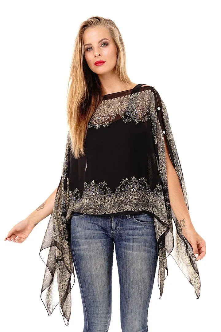 Addison Handkerchief Poncho Top Sheer Flowy Blouse