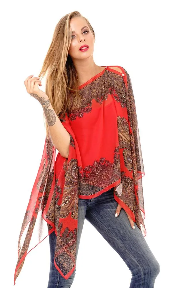 Addison Handkerchief Poncho Top Sheer Flowy Blouse