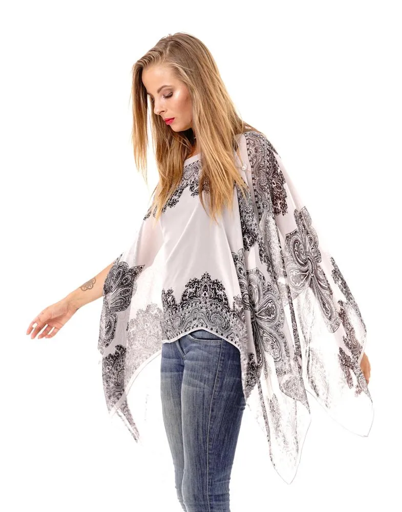 Addison Handkerchief Poncho Top Sheer Flowy Blouse