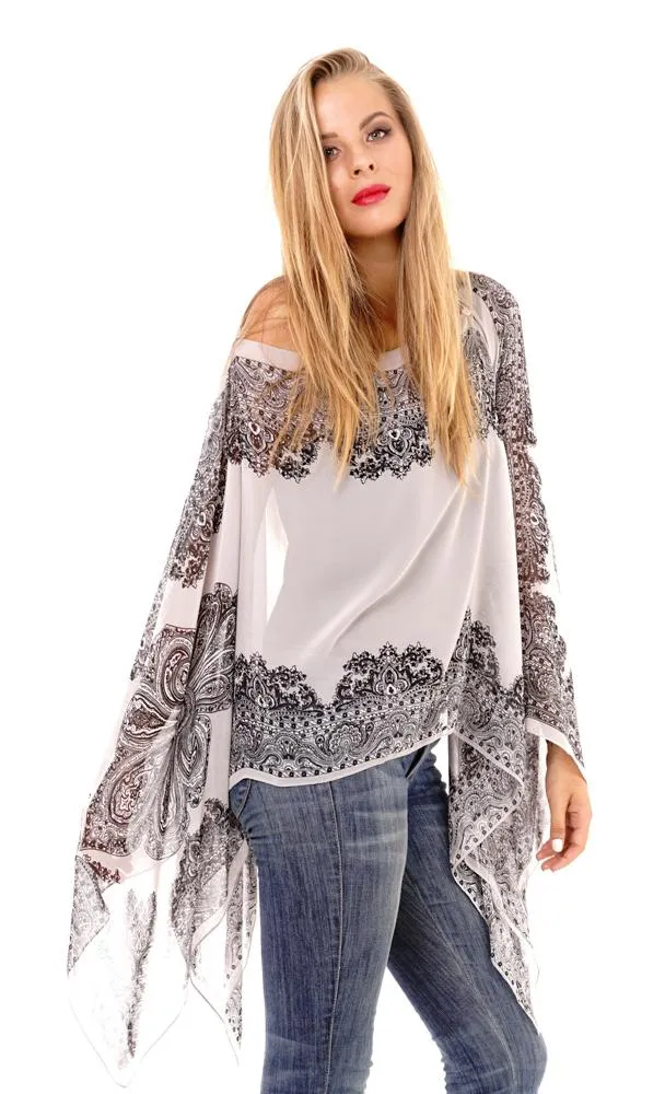 Addison Handkerchief Poncho Top Sheer Flowy Blouse