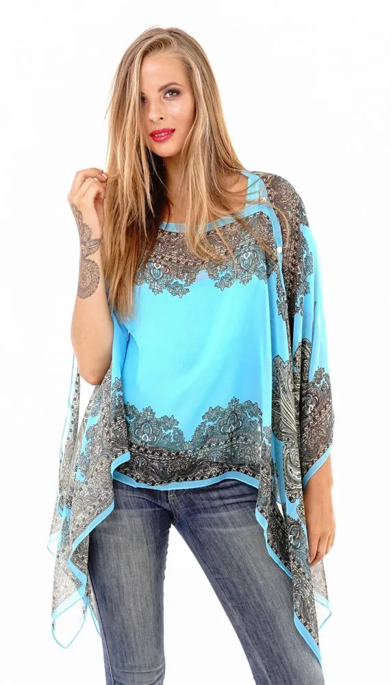 Addison Handkerchief Poncho Top Sheer Flowy Blouse