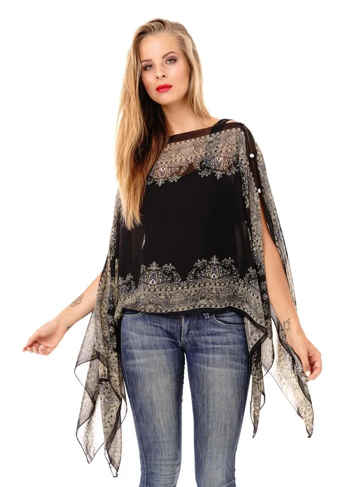 Addison Handkerchief Poncho Top Sheer Flowy Blouse