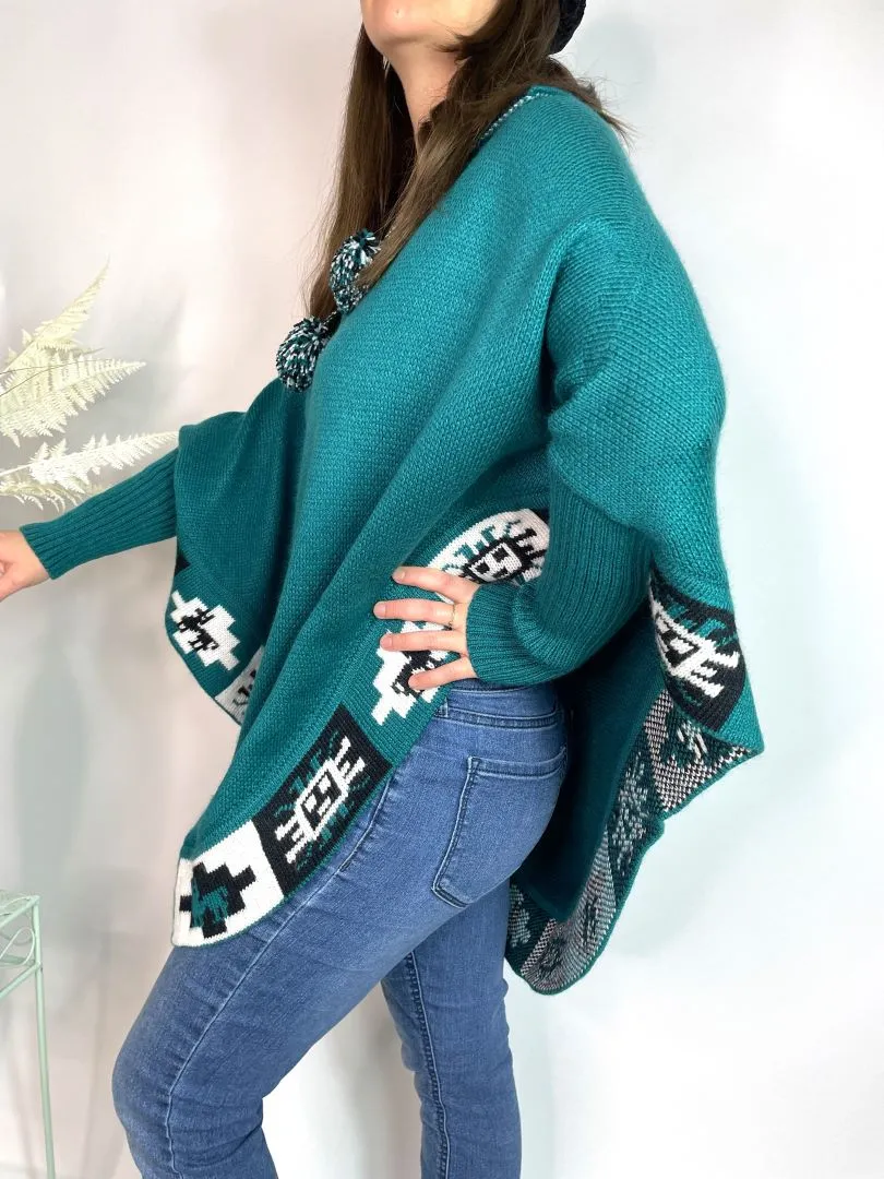 Alpaca Blend Knitted Poncho Cape, Bolivia/Peru