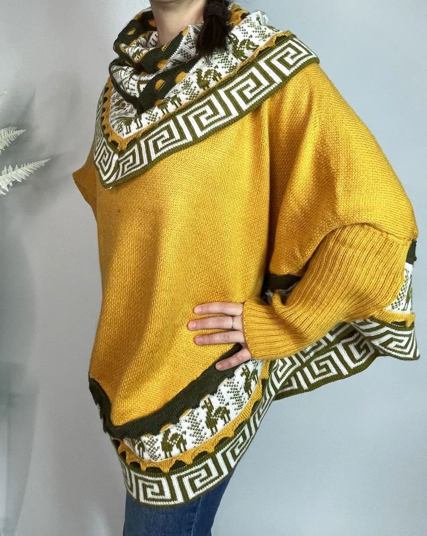 Alpaca Blend Knitted Turtleneck Poncho Cape, Bolivia/Peru