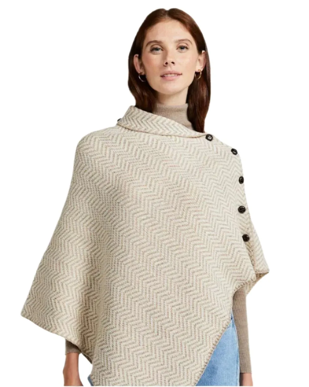 Aran Herringbone Poncho with Buttons