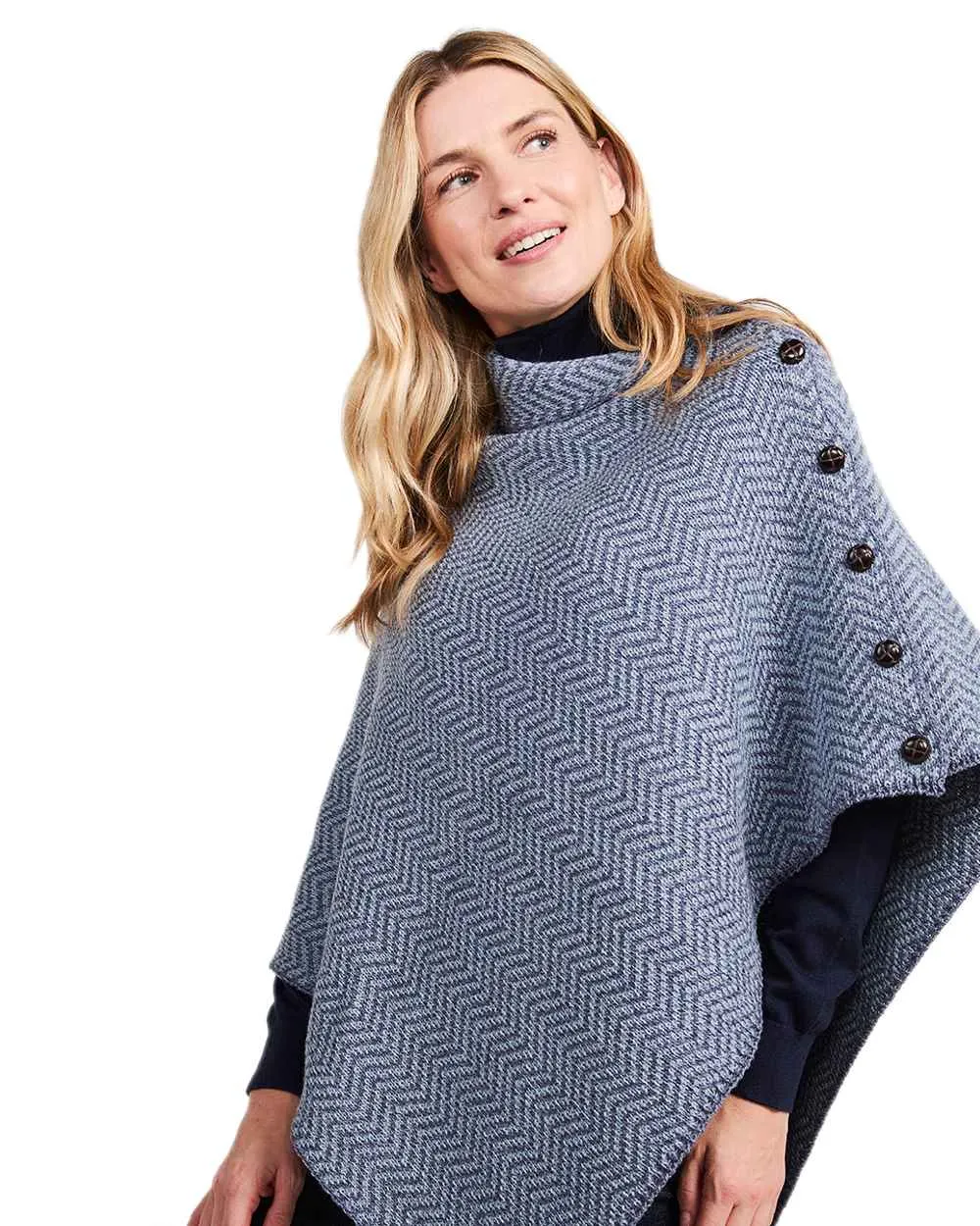 Aran Herringbone Poncho with Buttons