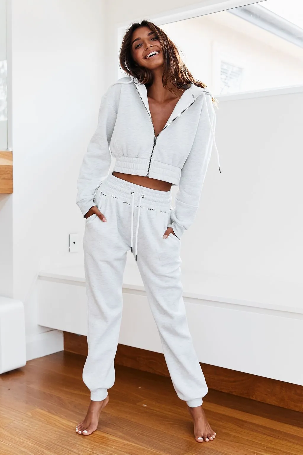 Ash White High Waisted Scrunchie Joggers