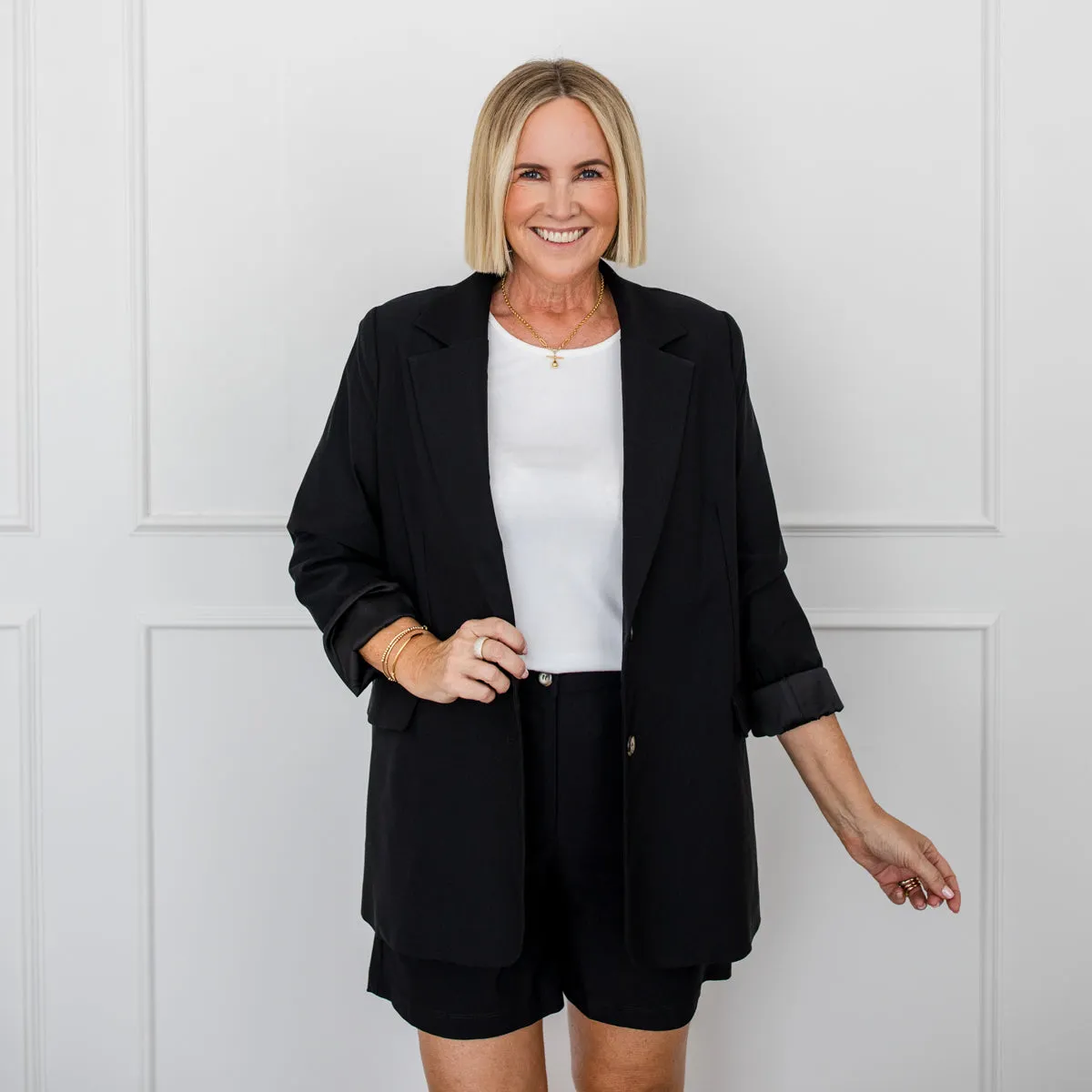 Ashleigh stretch boyfriend blazer - black