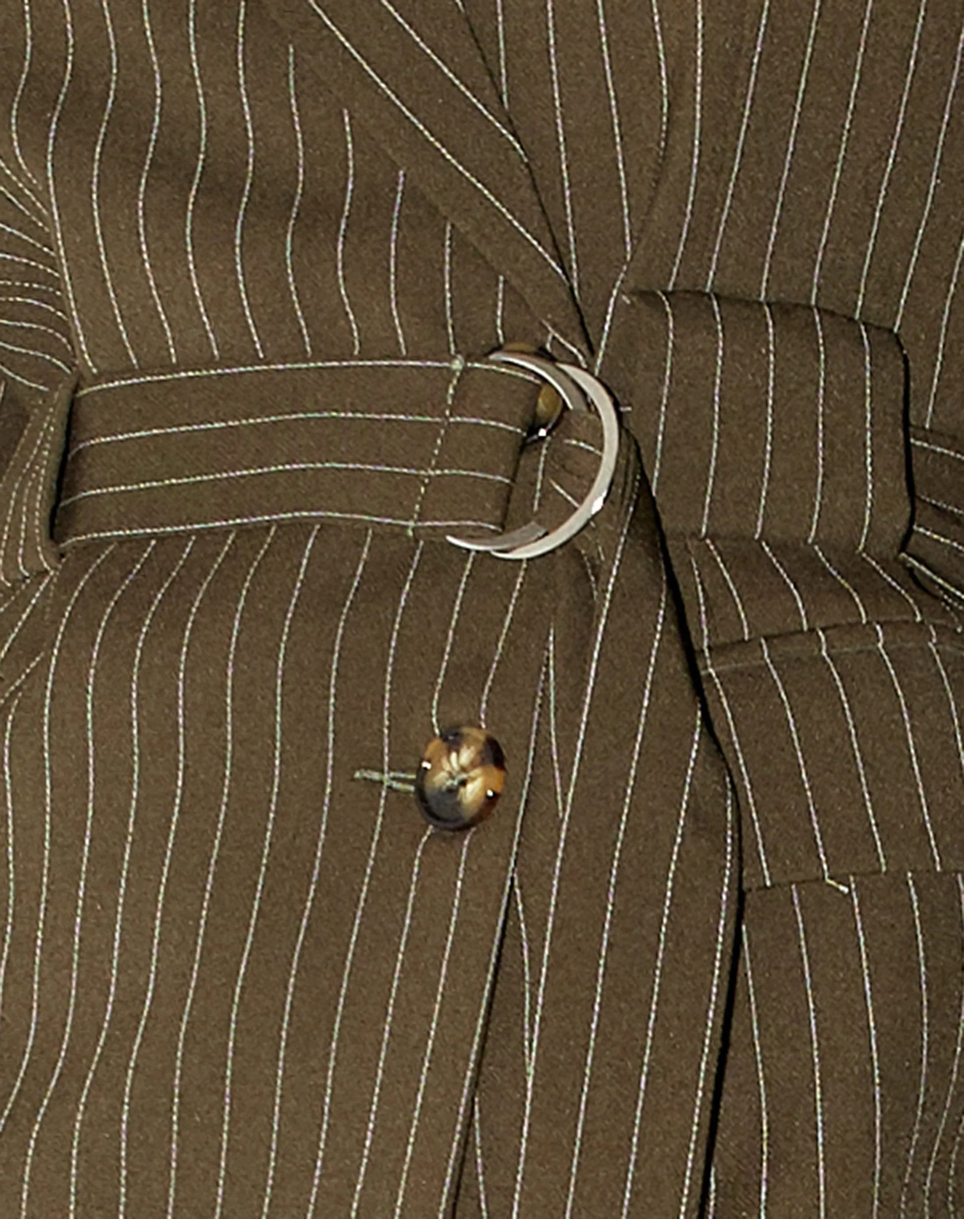 Belted Blazer in Pinstripe Khaki