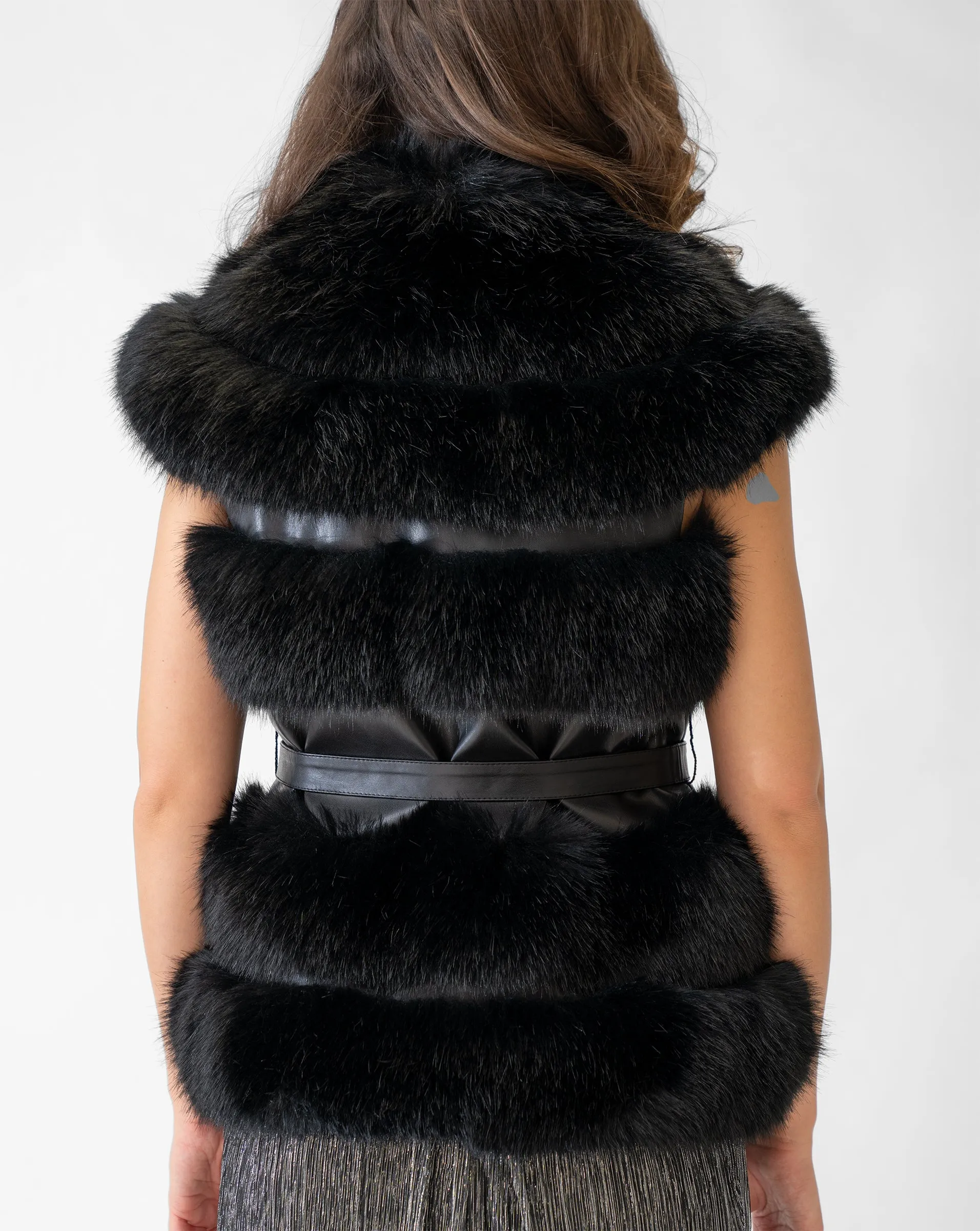 Belted Faux Fur & Faux Leather Vest