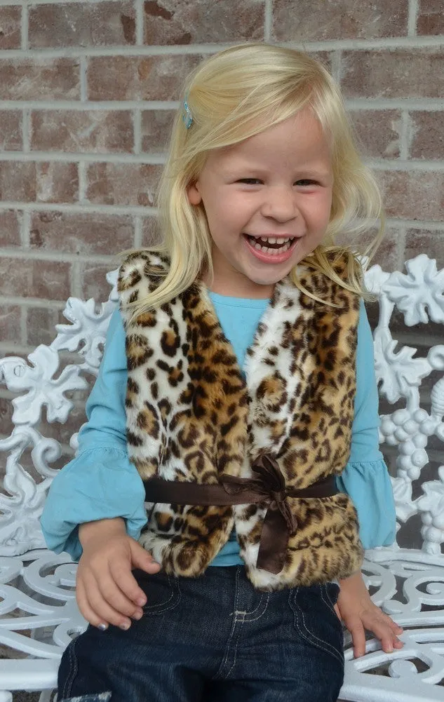 Big Girls Brown Leopard Faux Vest 7-12