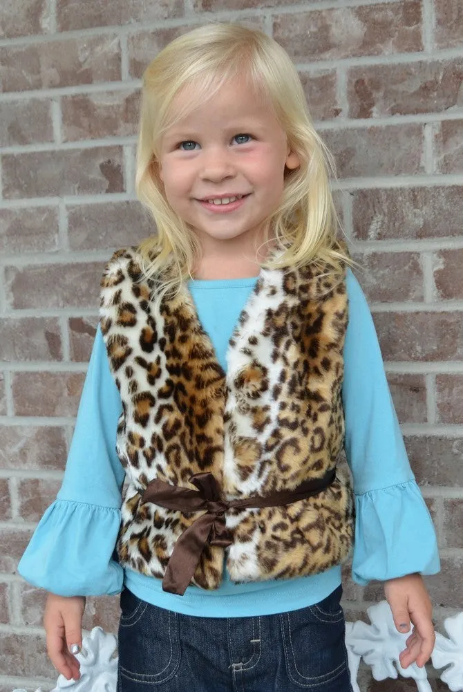 Big Girls Brown Leopard Faux Vest 7-12