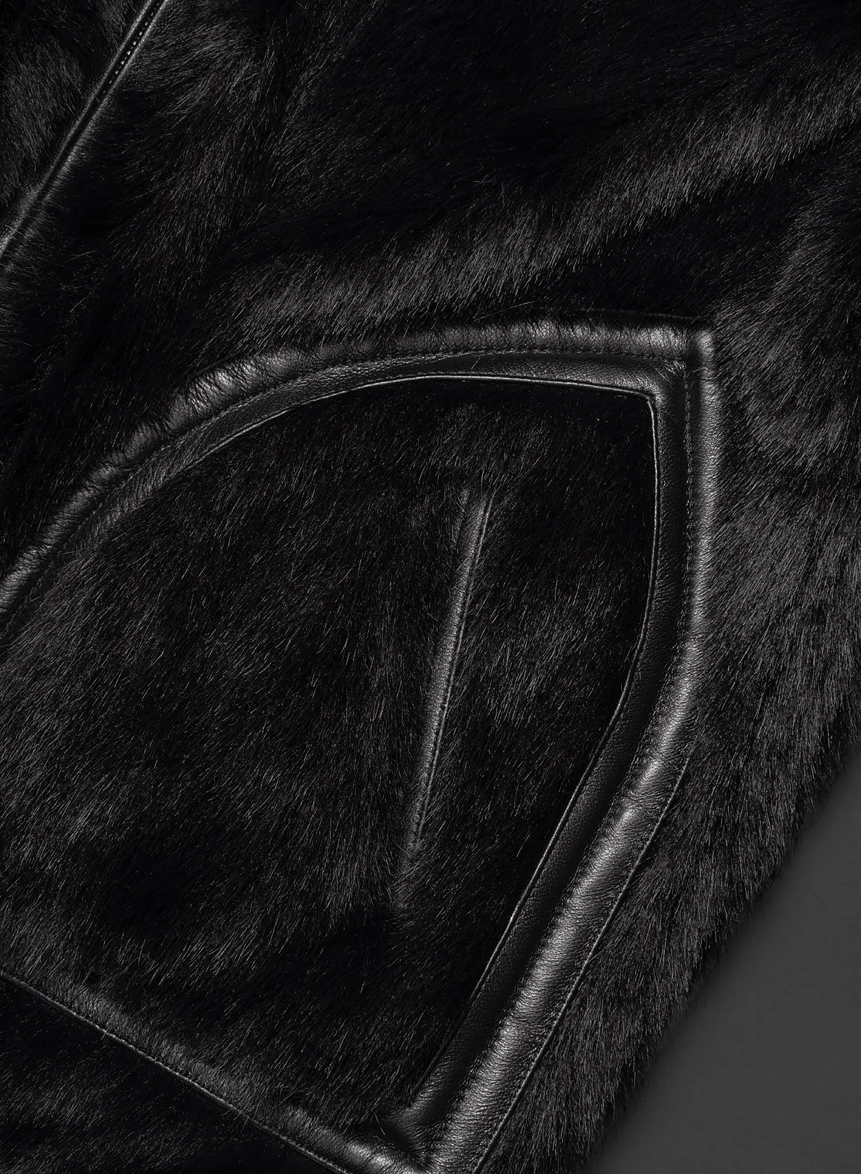 Black Faux Fur Leather Trim Jacket