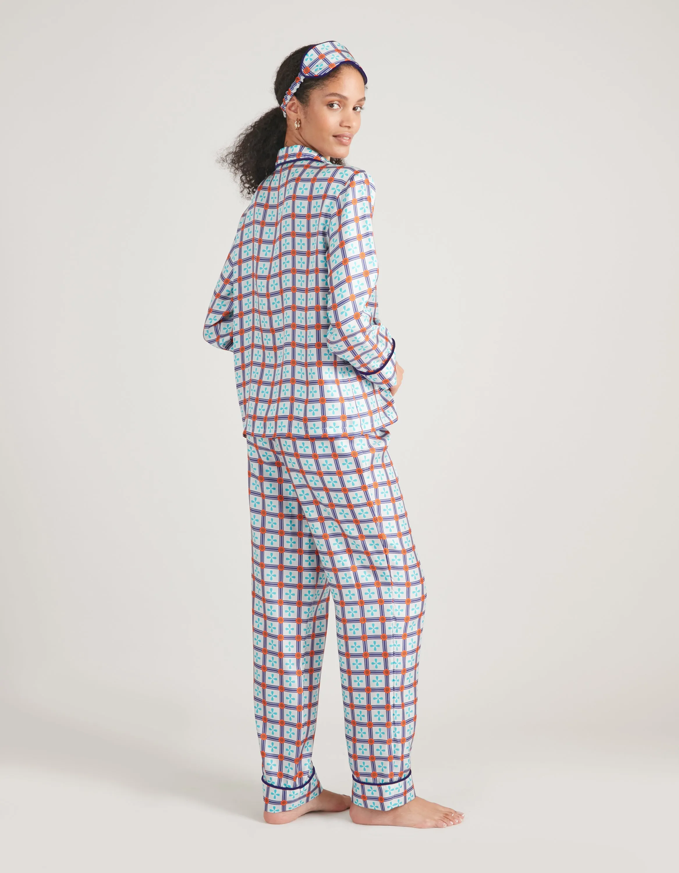 Blue King Print Silk Long Pyjama Set