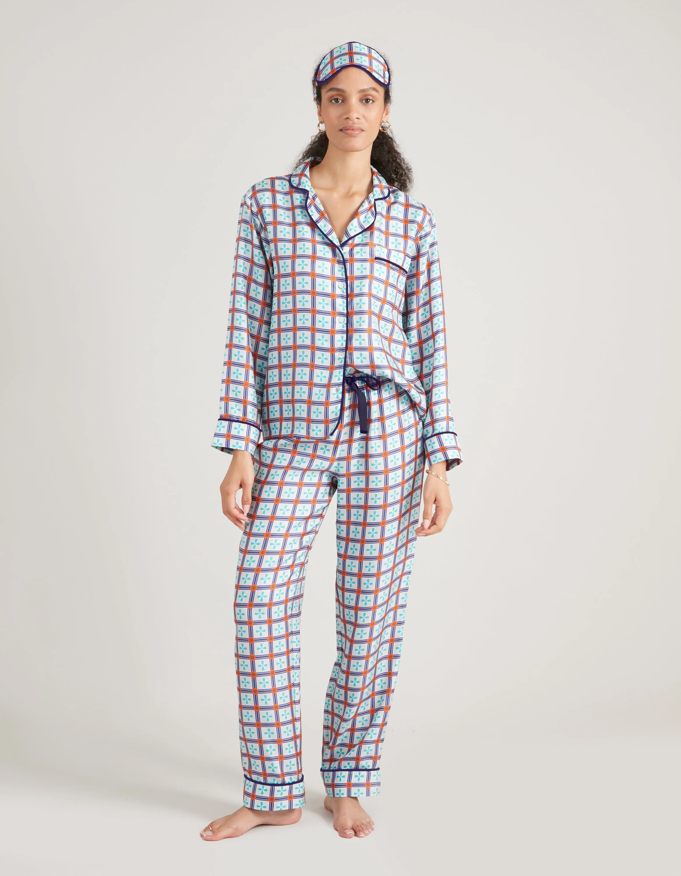 Blue King Print Silk Long Pyjama Set