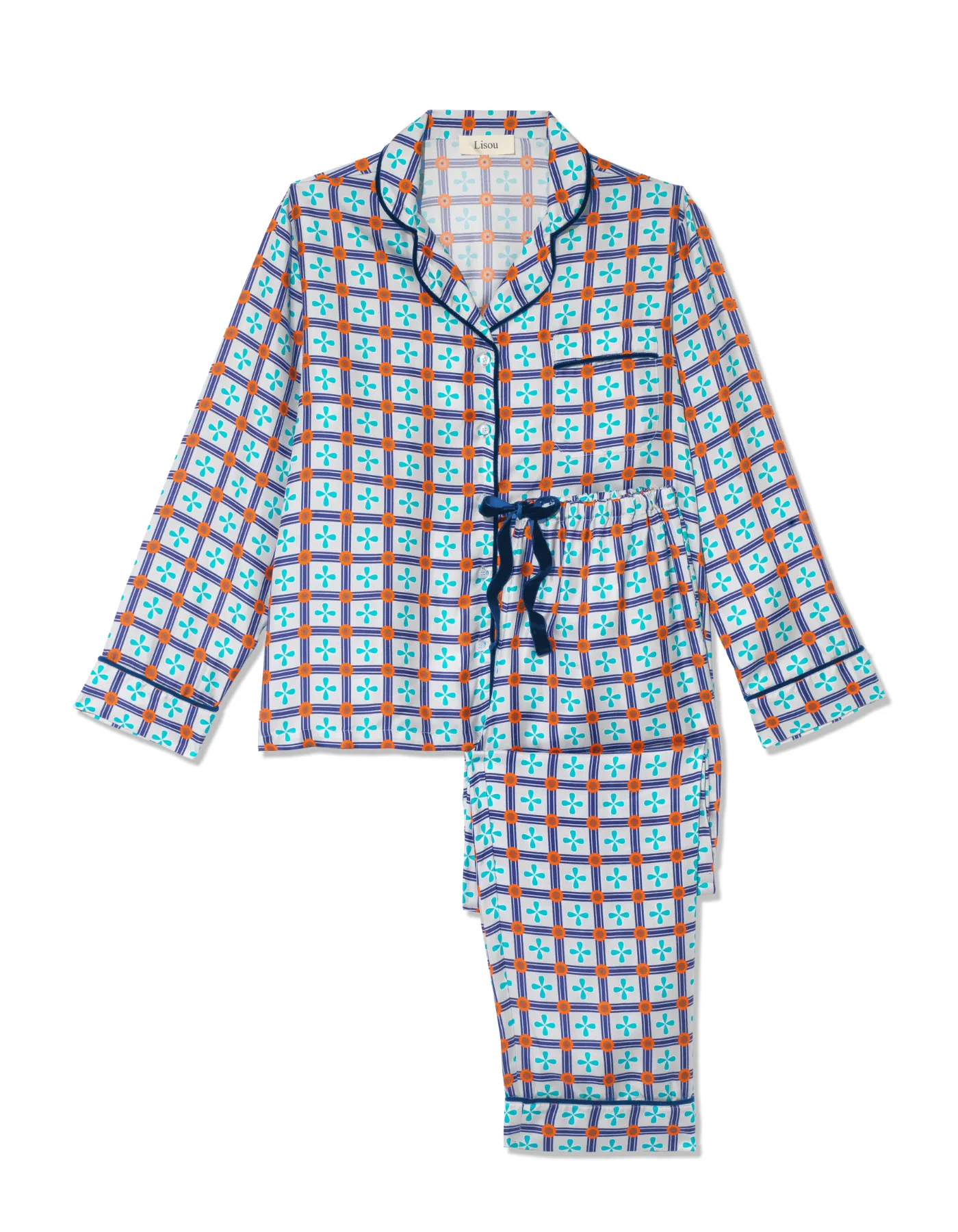 Blue King Print Silk Long Pyjama Set