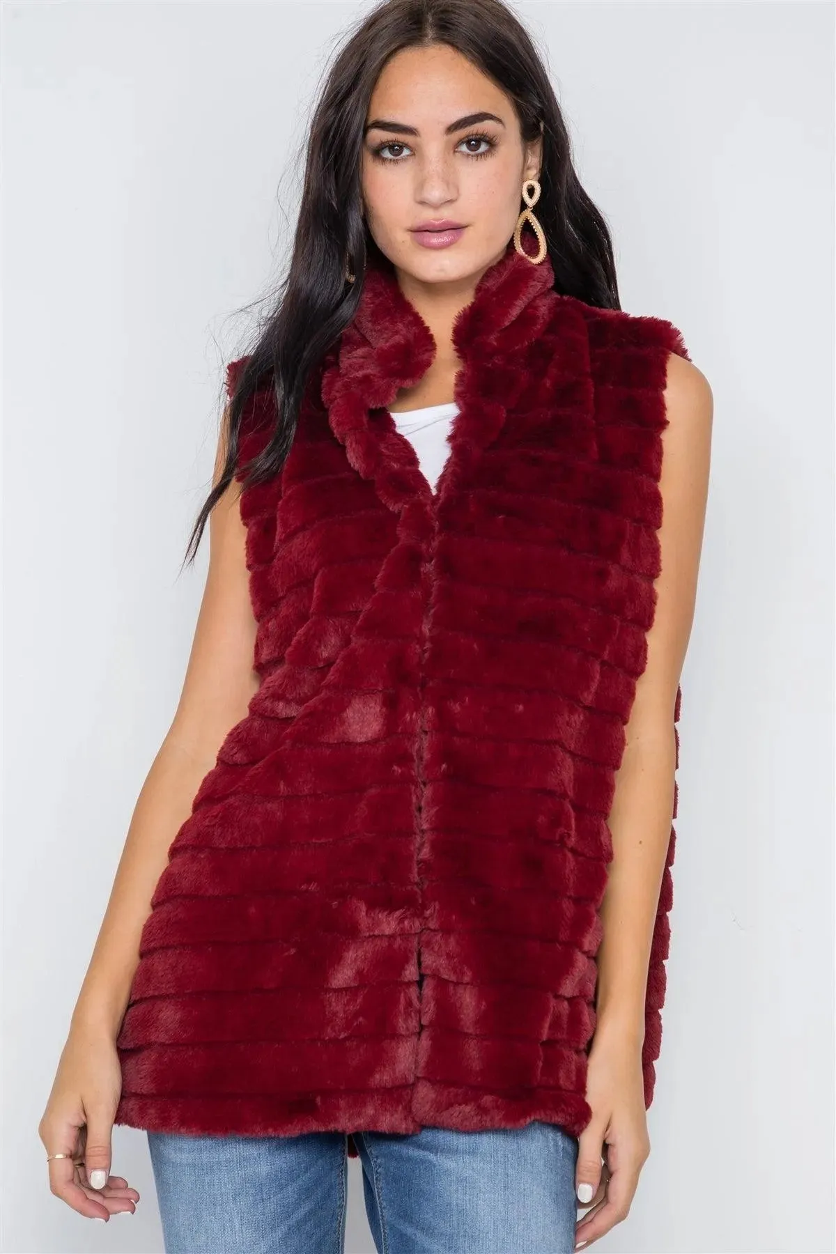 Burgundy Sleeveless Faux Fur Vest /4