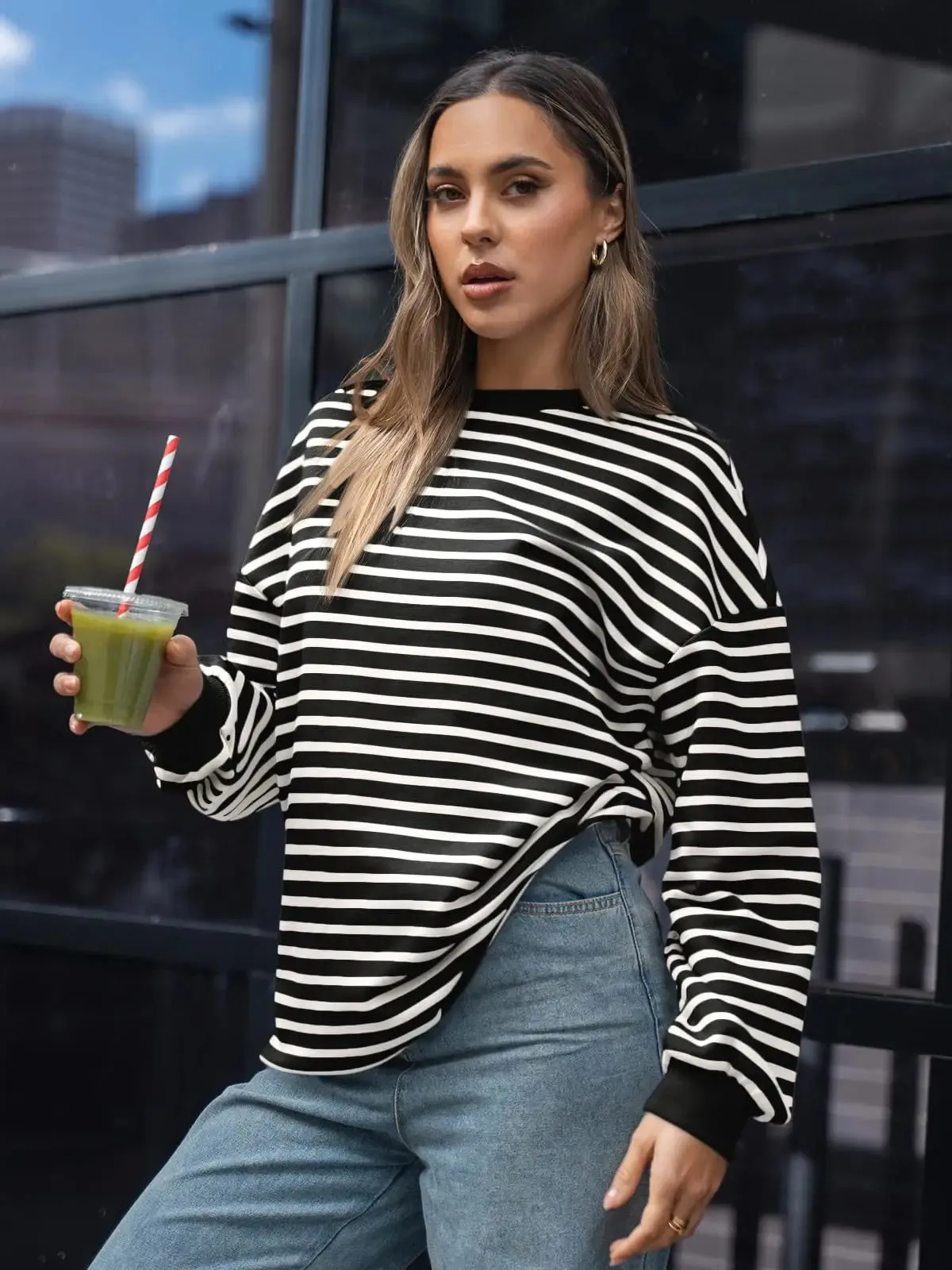 Casual Stripes Oversized Pullover