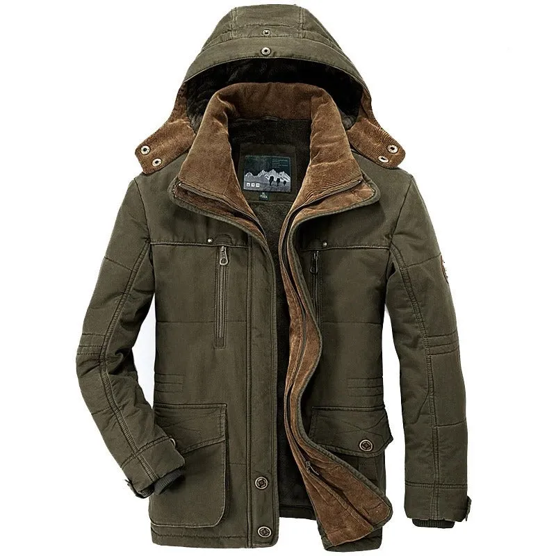 Cozy Winter Essential: Men's Fleece-Lined Hooded Parka in Versatile Colors