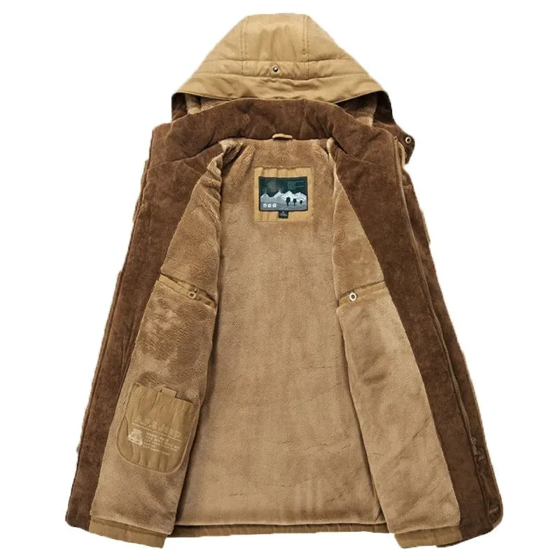 Cozy Winter Essential: Men's Fleece-Lined Hooded Parka in Versatile Colors