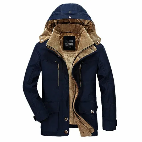 Cozy Winter Essential: Men's Fleece-Lined Hooded Parka in Versatile Colors