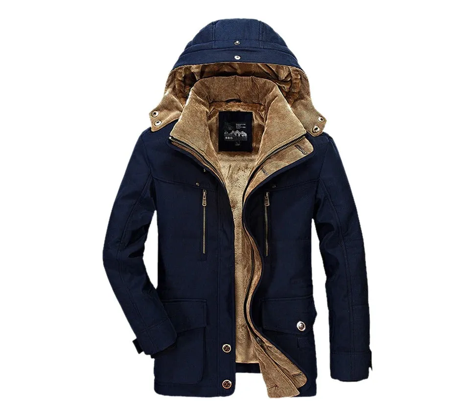 Cozy Winter Essential: Men's Fleece-Lined Hooded Parka in Versatile Colors