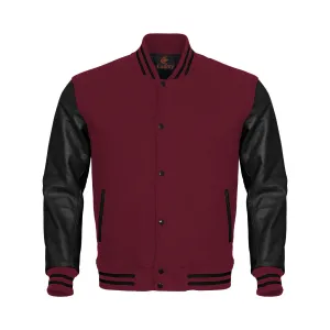 Custom Varsity Jackets Maroon Body and Black Leather Sleeves Varsity Jacket