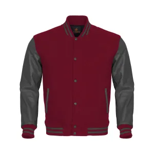 Custom Varsity Jackets Maroon Body and Gray Leather Sleeves Varsity Jacket