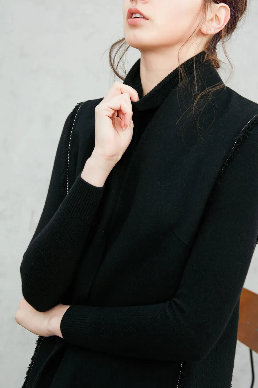 Double-lapel neck cashmere sweater