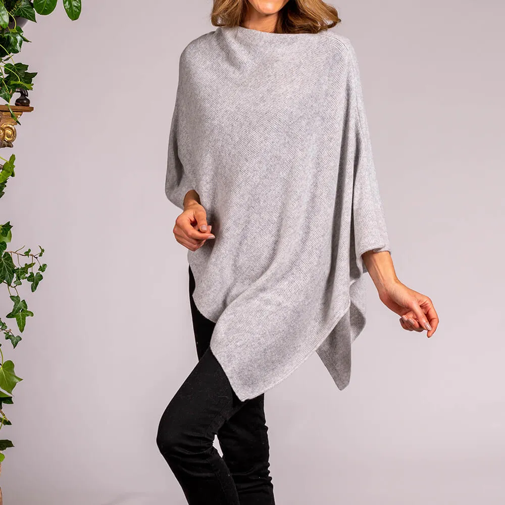 Dove Grey Knitted Cashmere Poncho