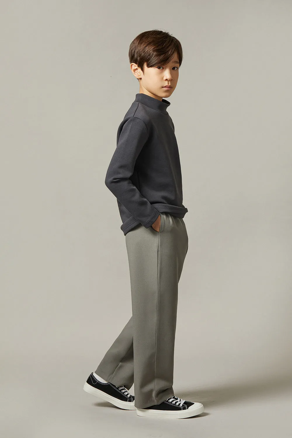 EDUARDO Youth Mock Neck semi-Over Brushed Heavy Cotton Long Sleeve Shirt.