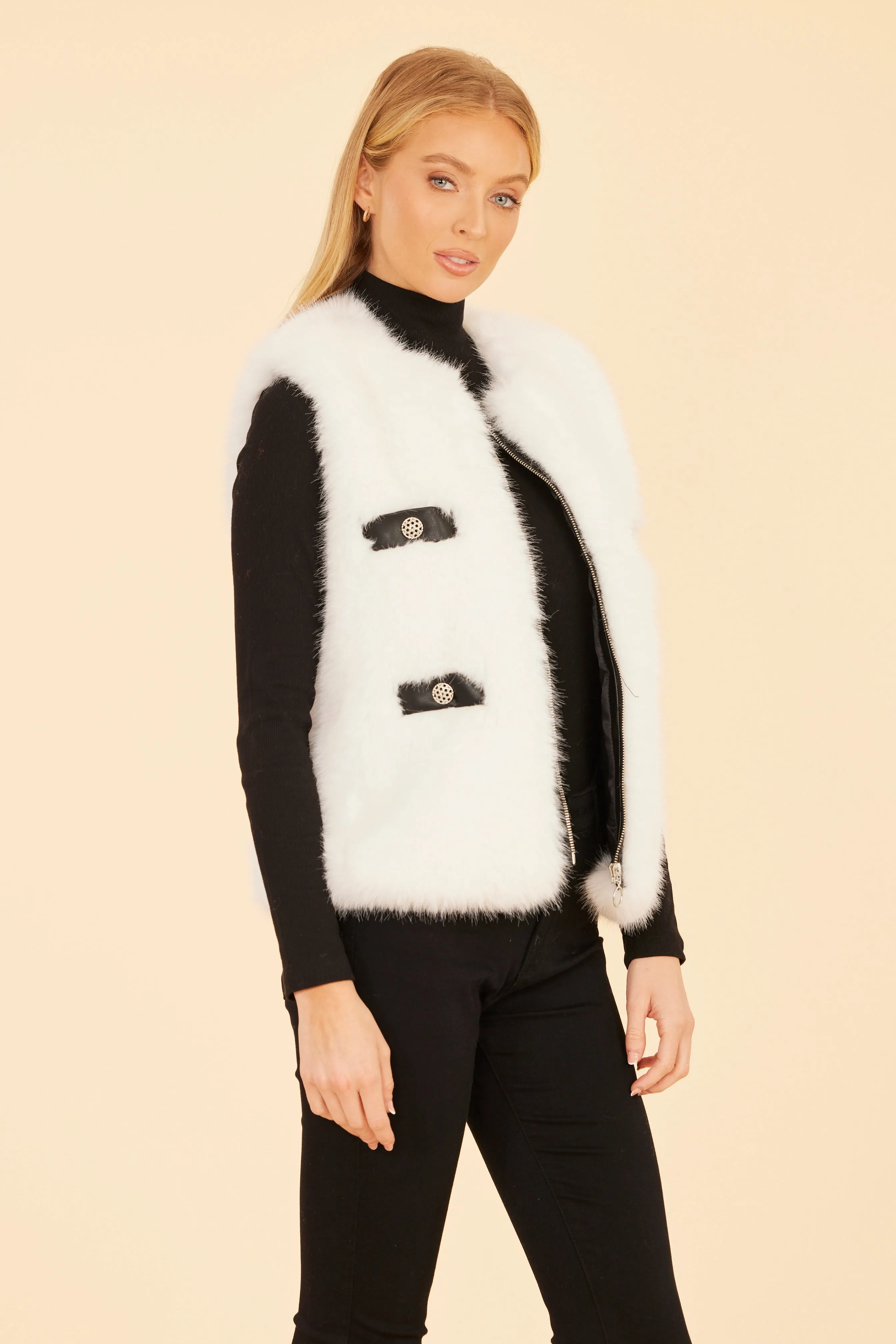 Faux Fur Lux Vegan Leather Trimmed Vest