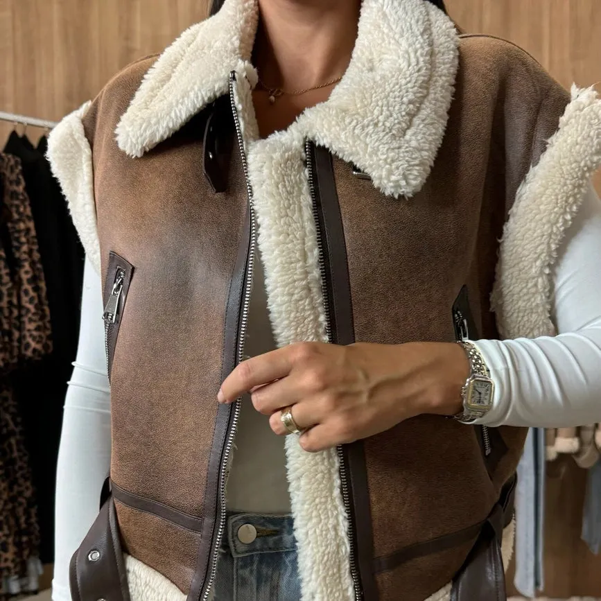 Faux Suede Fur Fleece Waistcoat