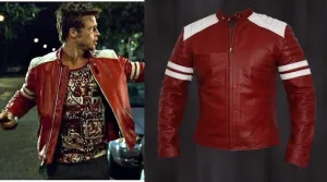 FIGHT CLUB FC RED MOTOR BIKER STYLISH REAL LEATHER JACKET