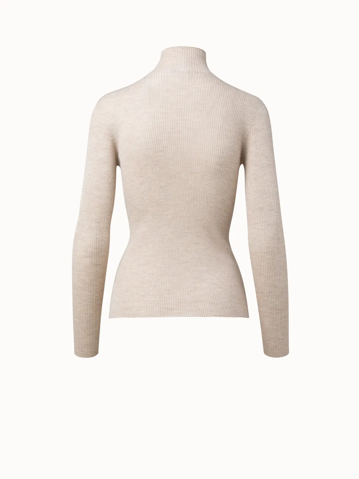 Fine Rib Pullover from Cashmere Silk with Mock Neck