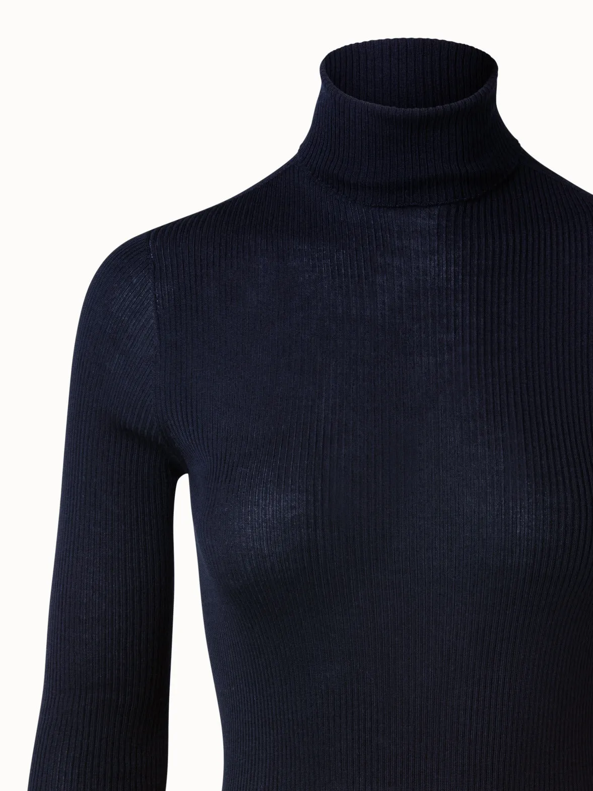 Fine Rib Pullover from Cashmere Silk with Mock Neck