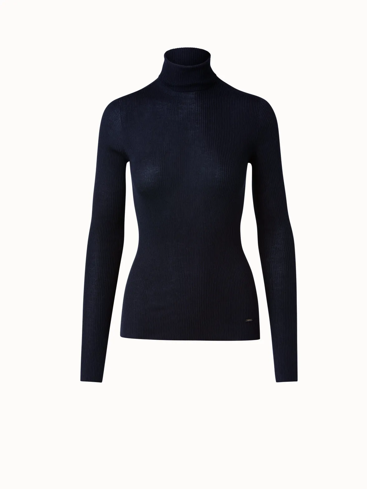 Fine Rib Pullover from Cashmere Silk with Mock Neck