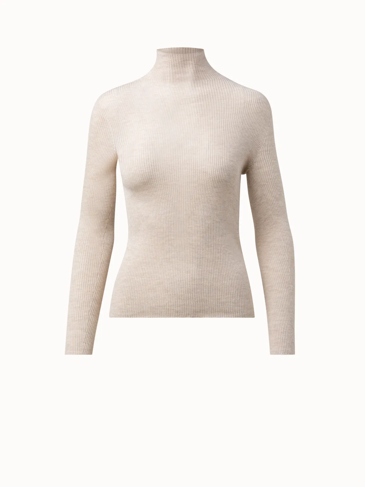 Fine Rib Pullover from Cashmere Silk with Mock Neck