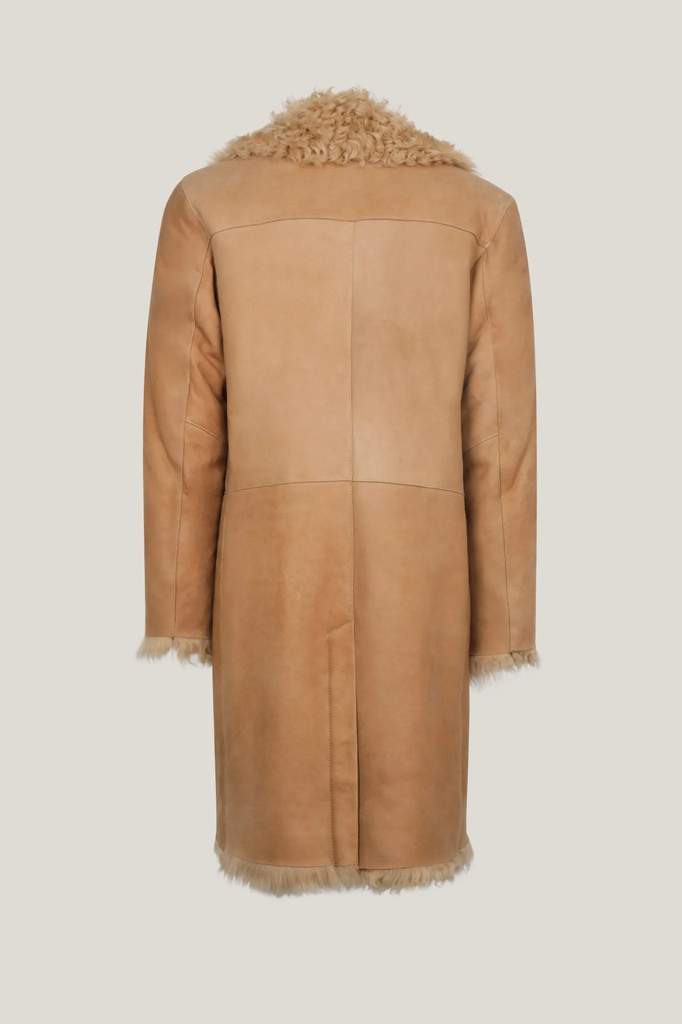 Genuine Suede Overcoat with Shearling Lining - Camel