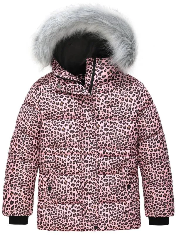 Girl's Quilted Winter Coat Thicken Puffer Jacket with Fur Hood