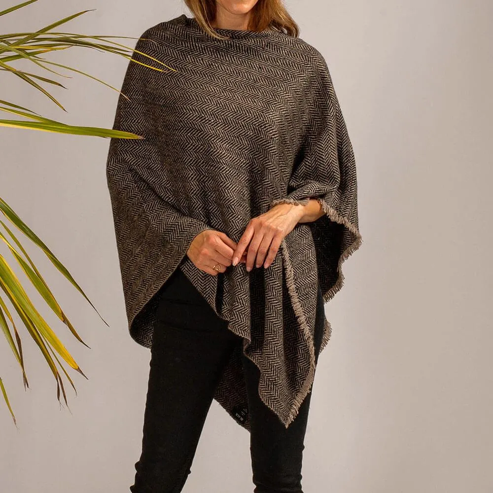 Hand Woven Chunky Herringbone Cashmere Poncho