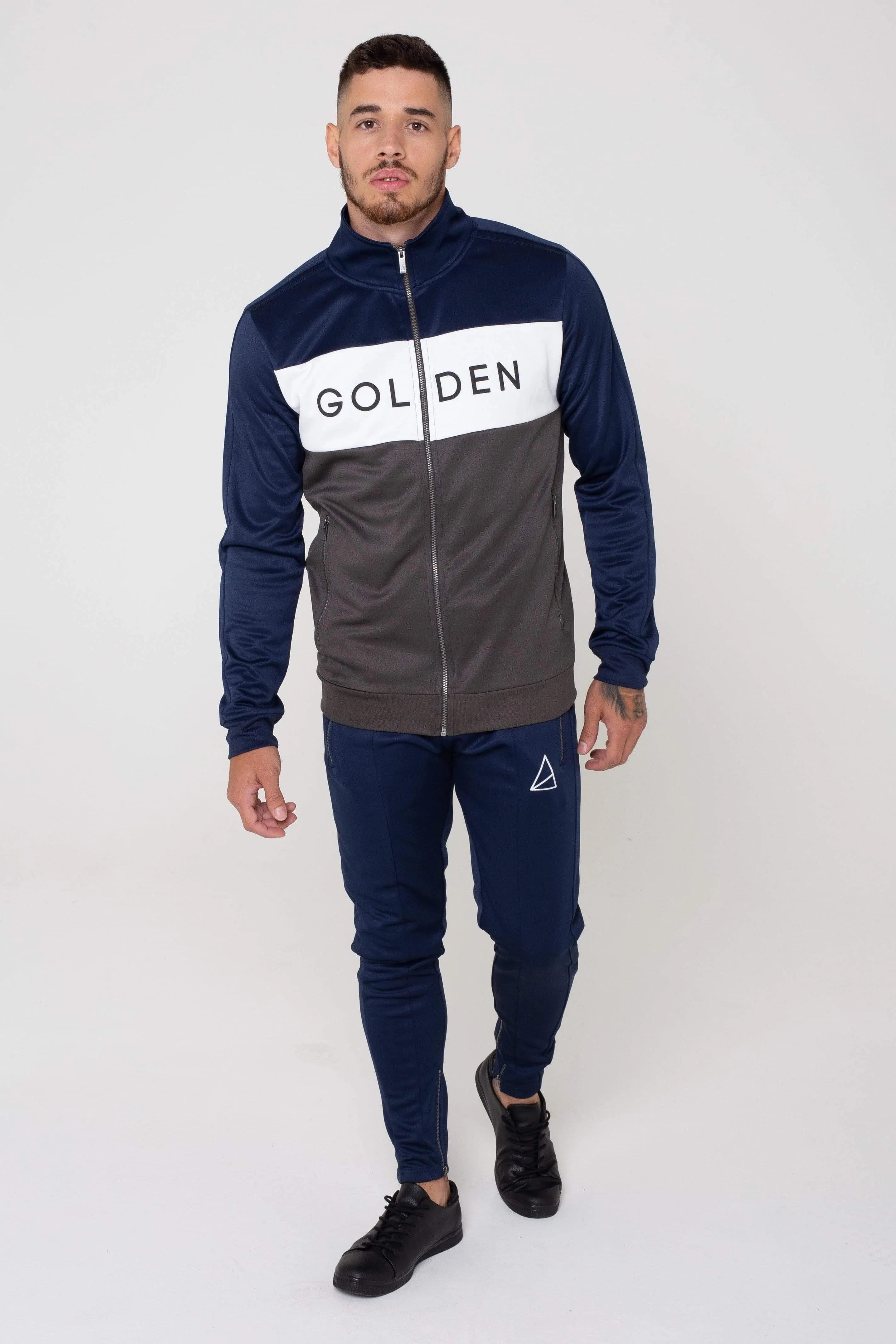 Havana Colour Block Zip Men's Tracksuit -  Navy/Grey