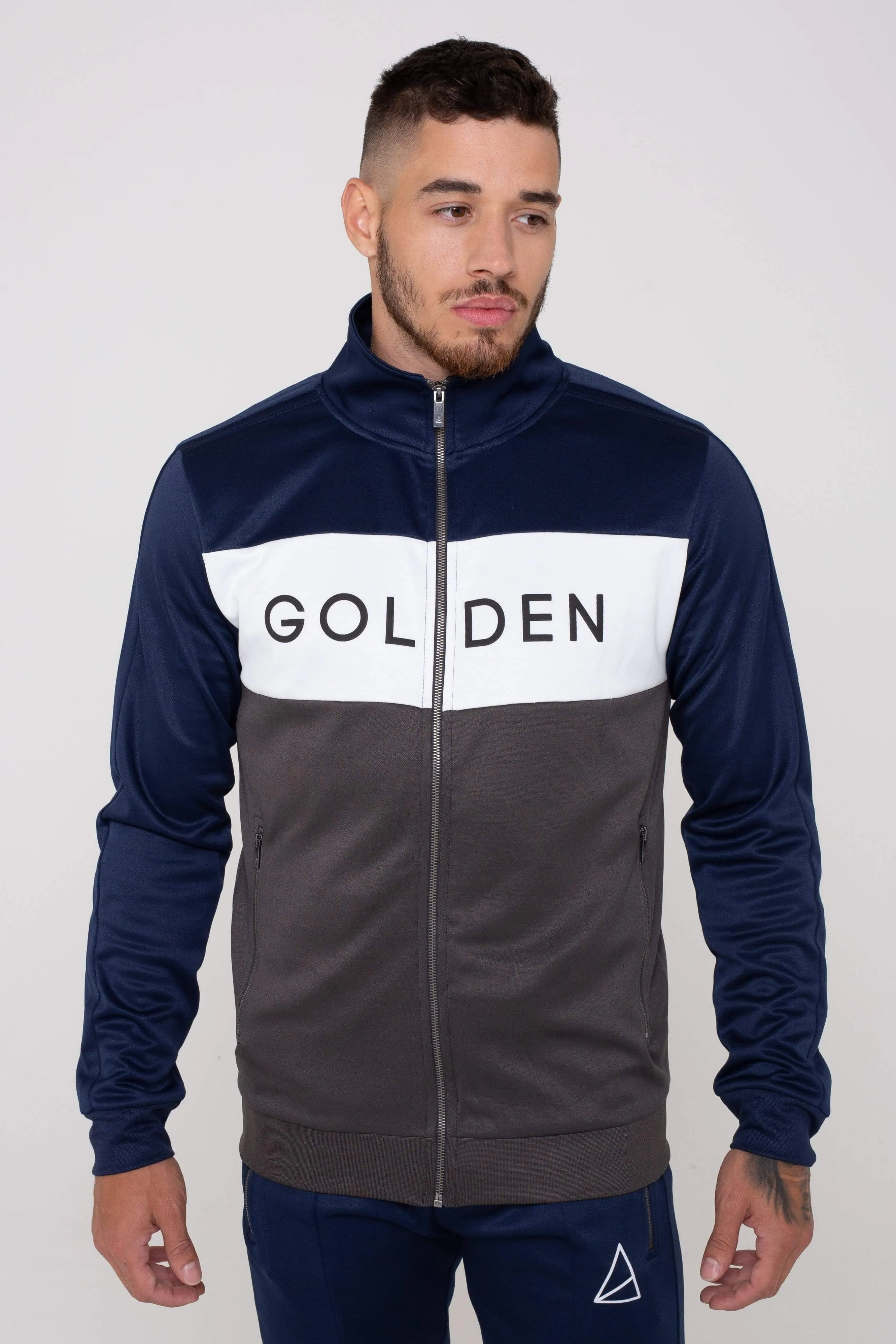 Havana Colour Block Zip Men's Tracksuit -  Navy/Grey