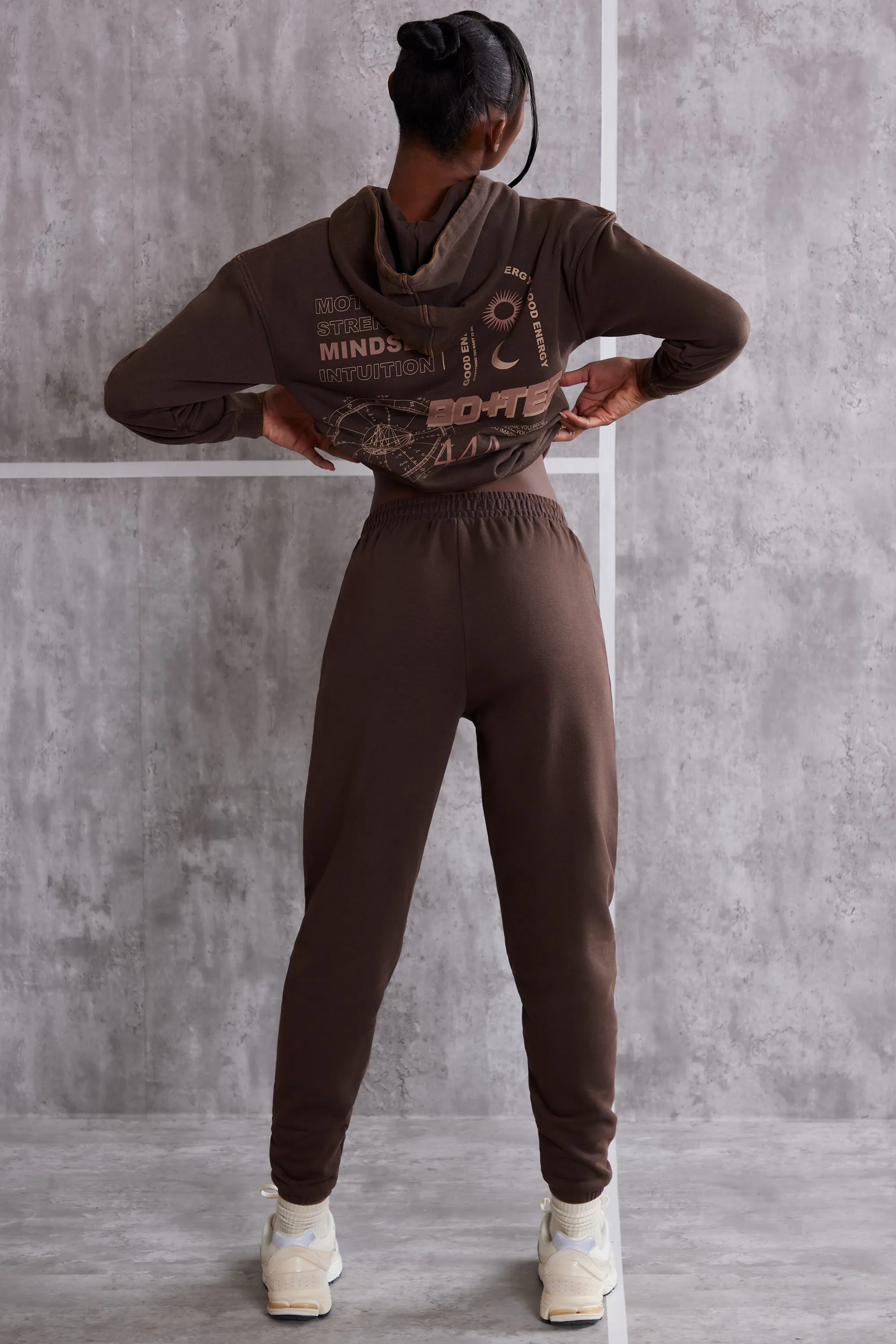 High Waist Cuffed Joggers in Brown